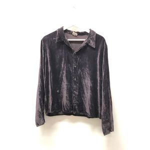 CP Shades Velvet Button Up Blouse Purple Size M